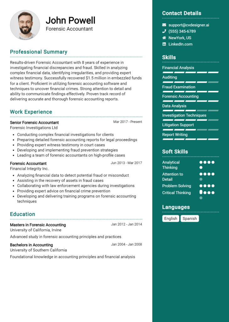 Forensic Accountant Resume Example