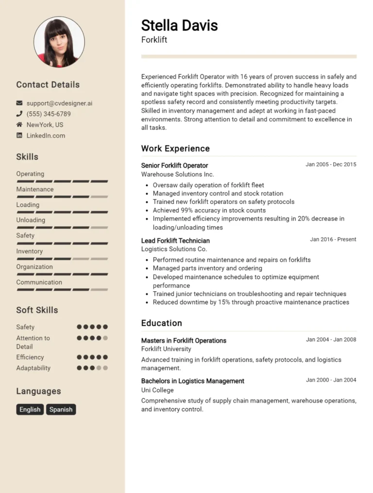 Forklift CV Example For 2025: Free Professional Templates