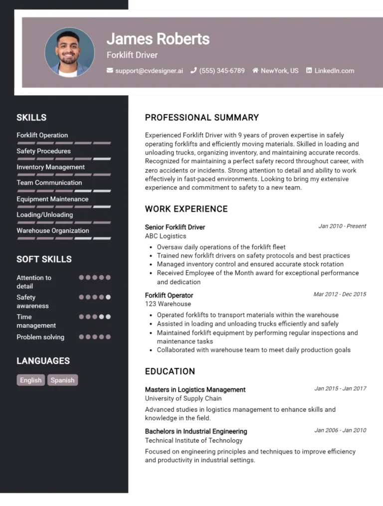 Forklift Driver CV Example For 2025: Tips to Stand Out