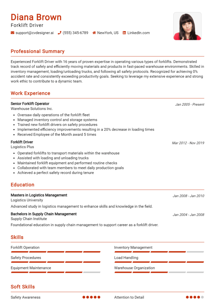 Forklift Driver Resume Example