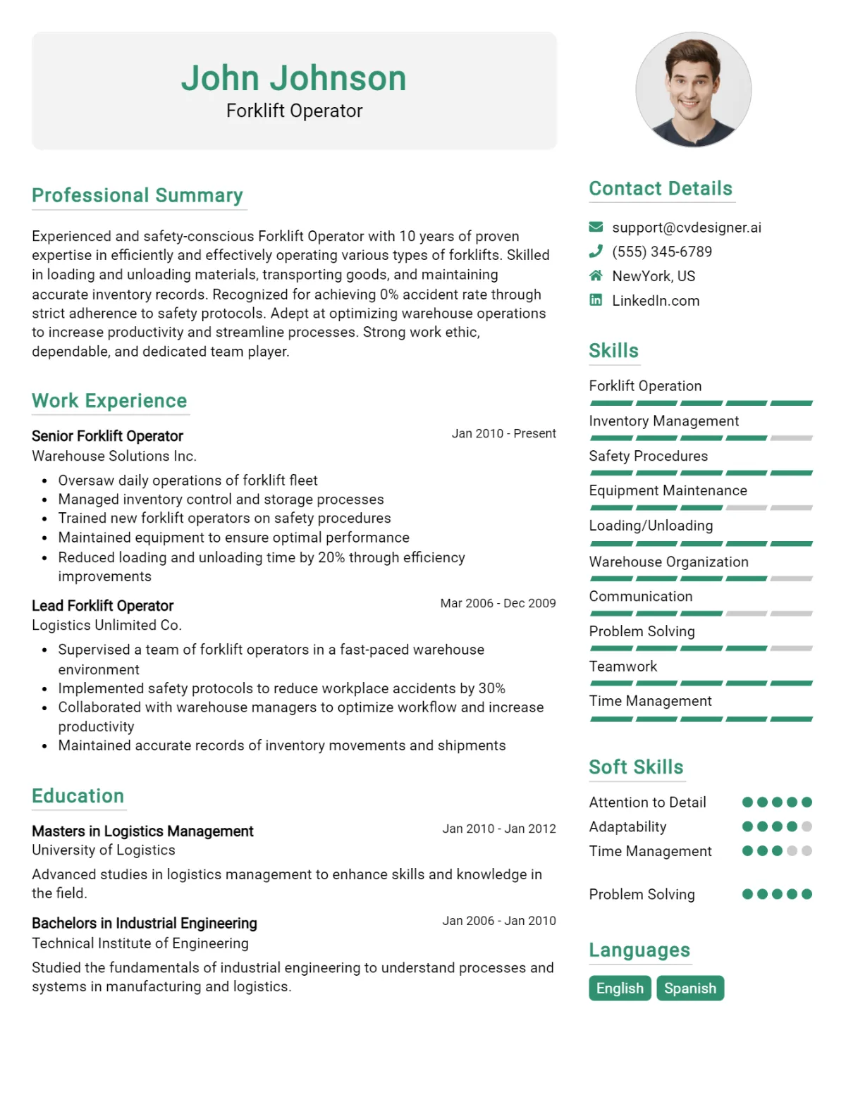 Forklift Operator CV Example