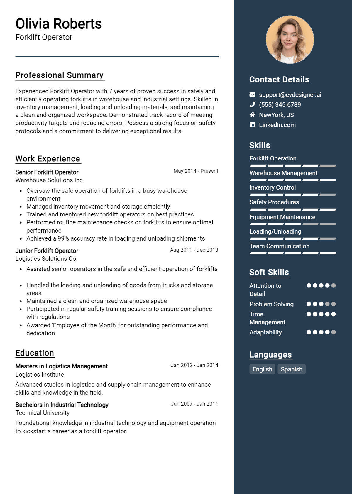 Forklift Operator Resume Example