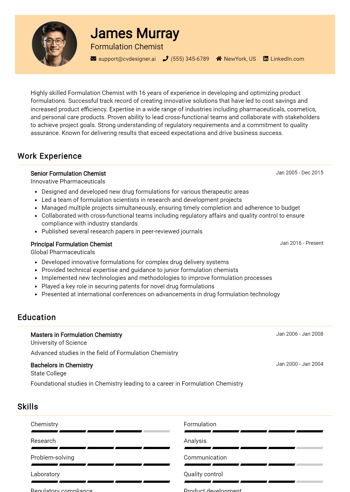 Formulation Chemist Resume Example