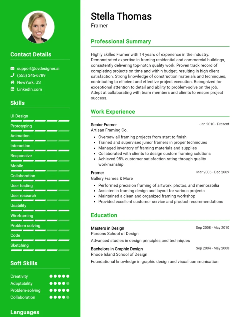 Framer CV Example For 2025: Top Tips & Samples