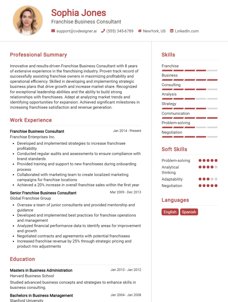 Franchise Business Consultant CV Example