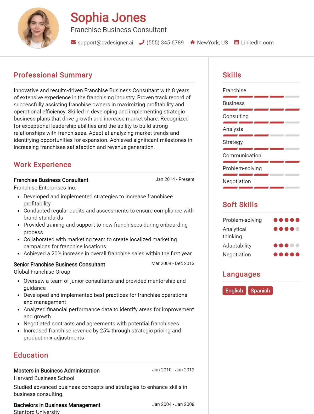 Franchise Business Consultant CV Example