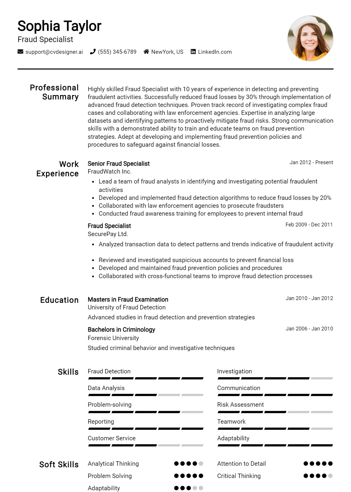 Fraud Specialist Resume Example