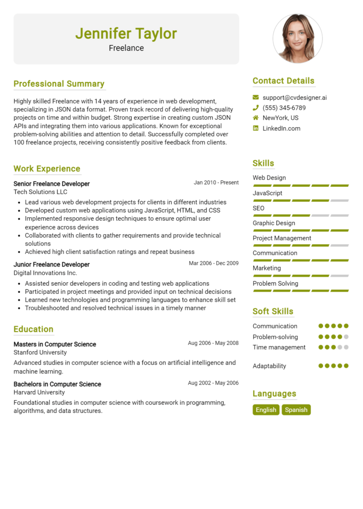 Freelance Resume Example for 2024 - Freelance Resume Example 730x1024 