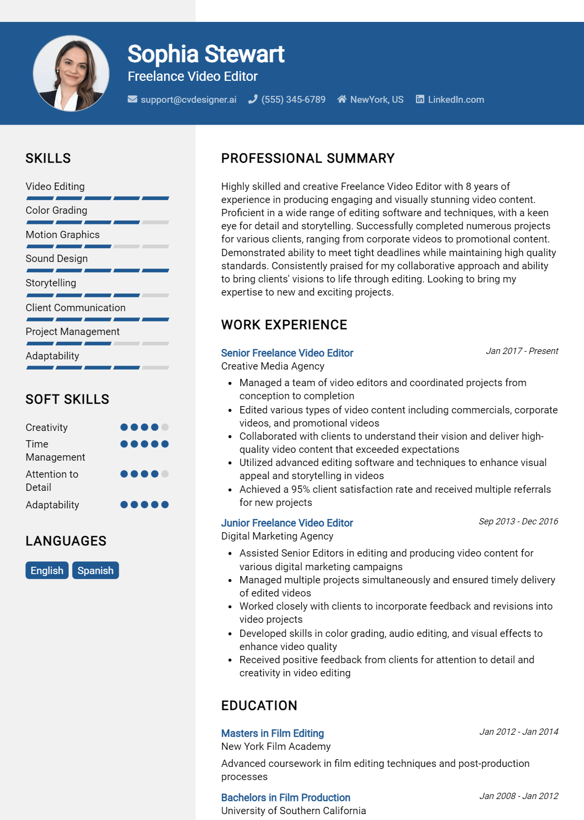 Freelance Video Editor Resume Example