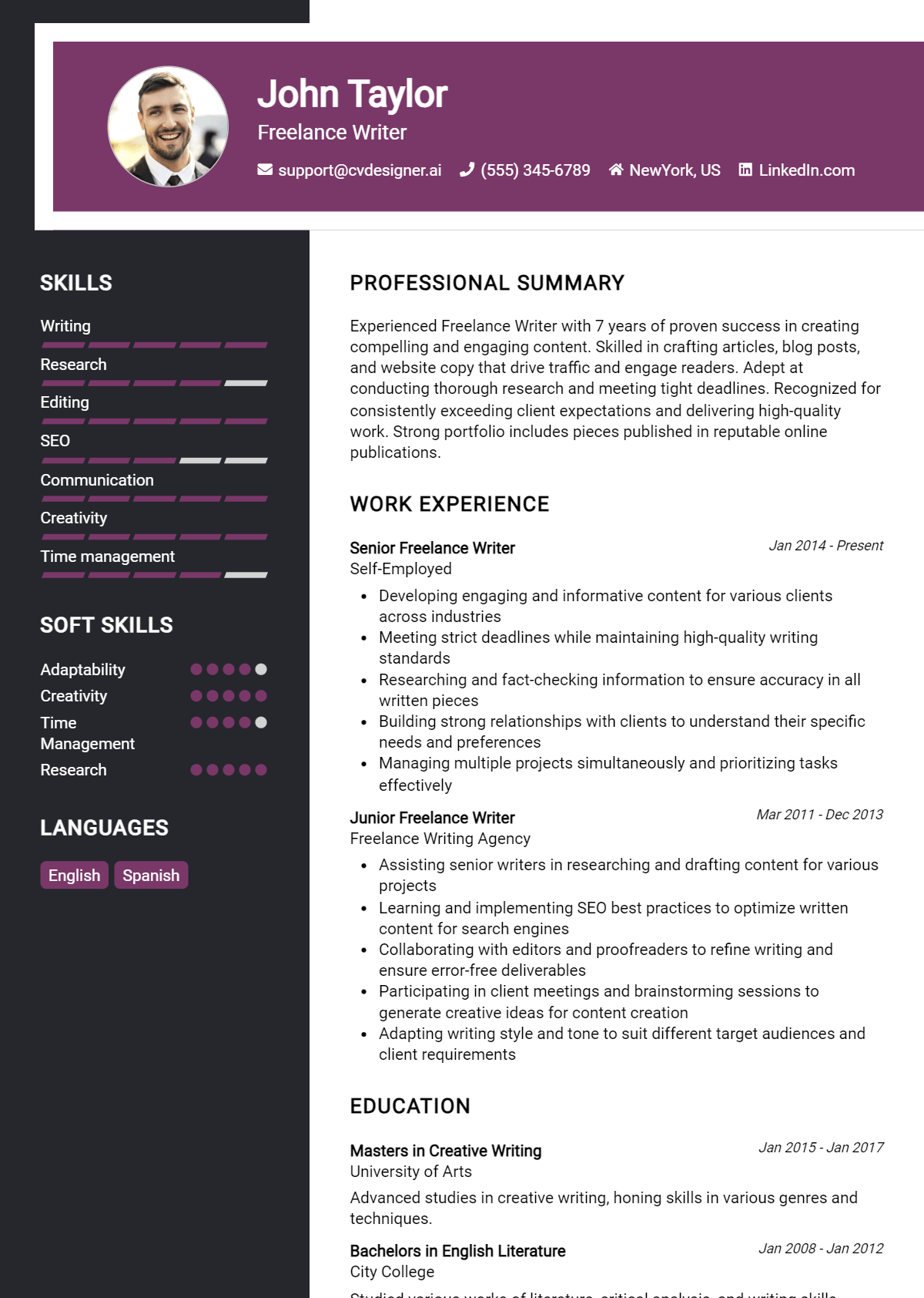 Freelance Writer Resume Example