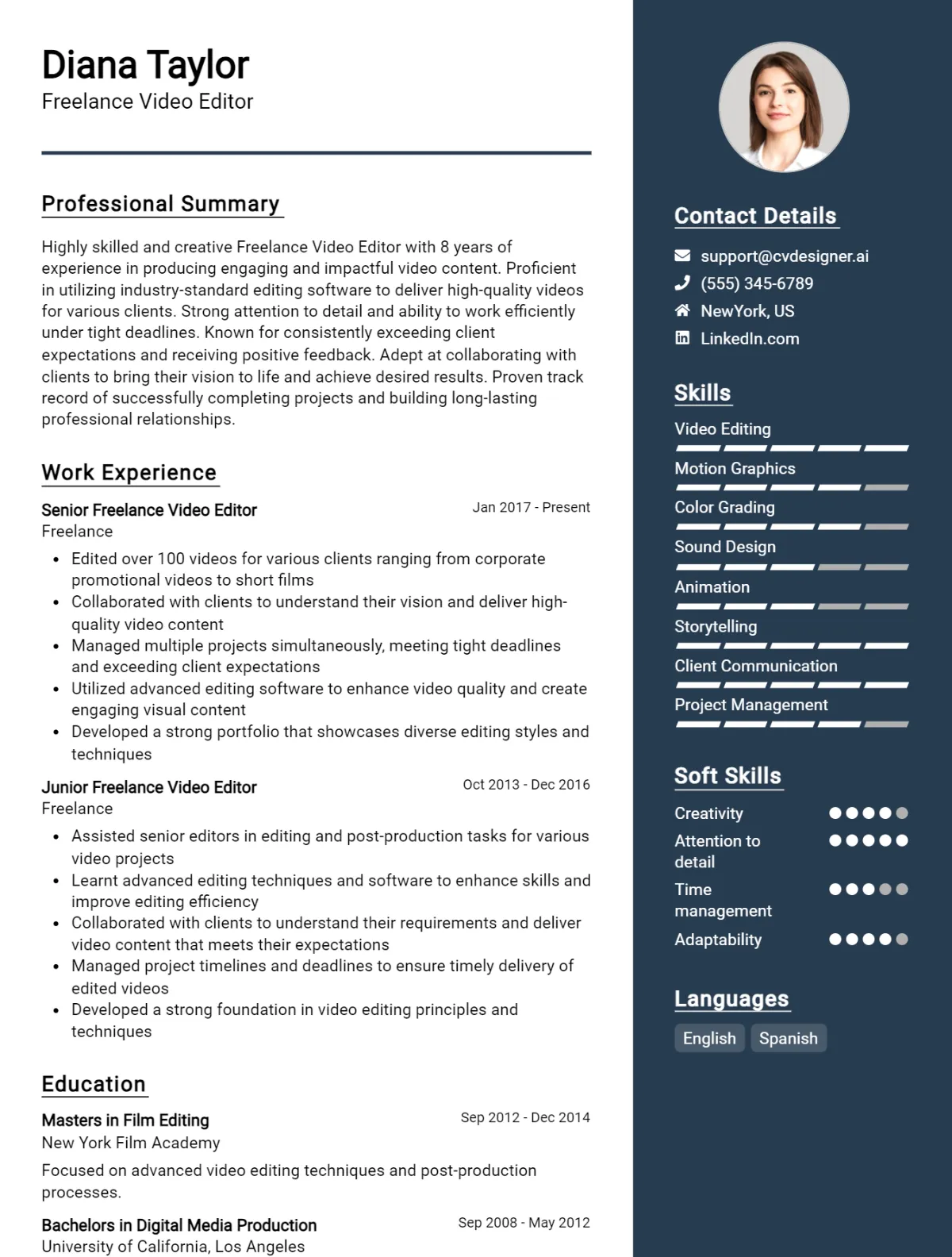 Freelance Video Editor CV Example
