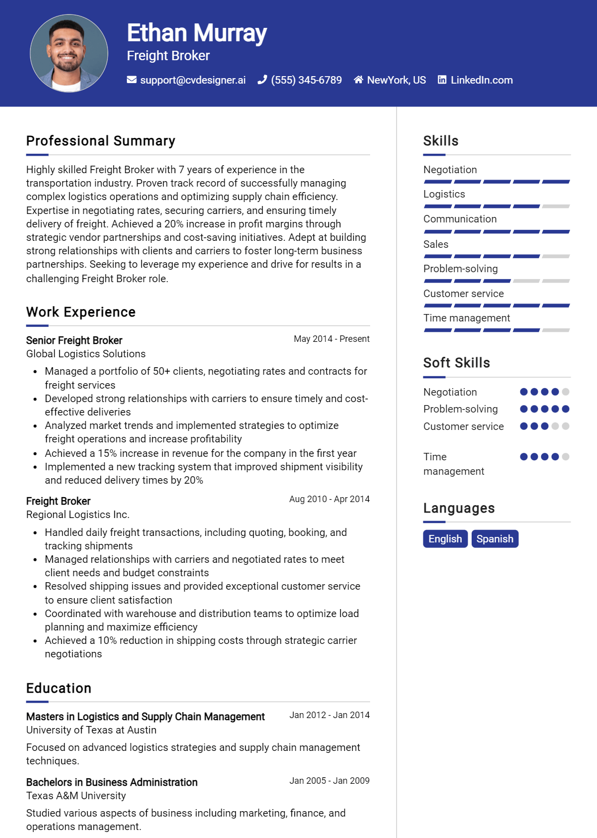 Freight Broker Resume Example