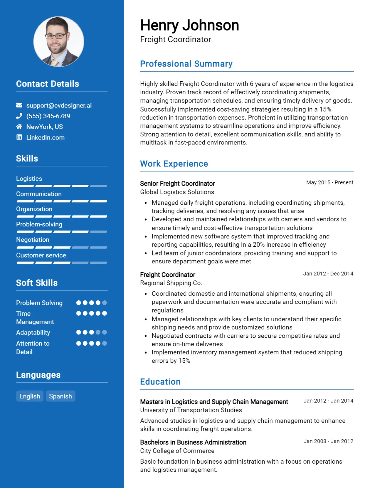 Freight Coordinator CV Example
