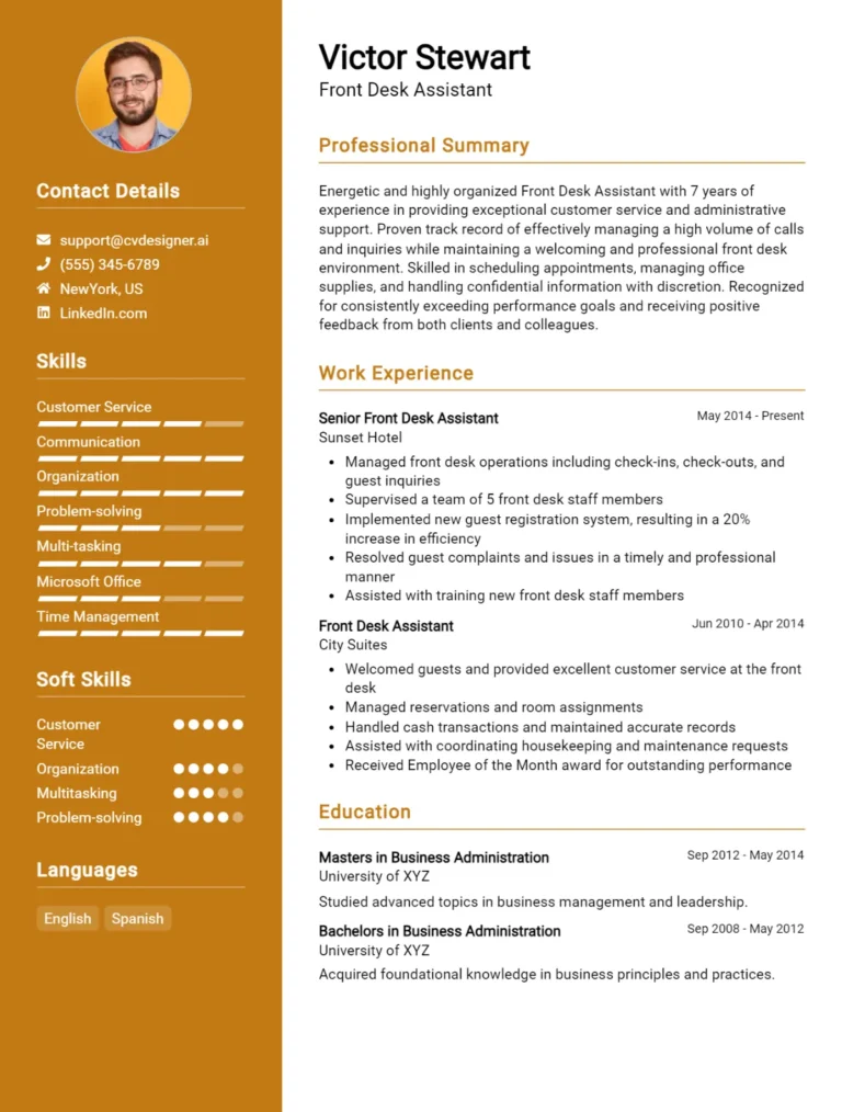 Front Desk Assistant CV Example For 2025: Samples & Best Practices