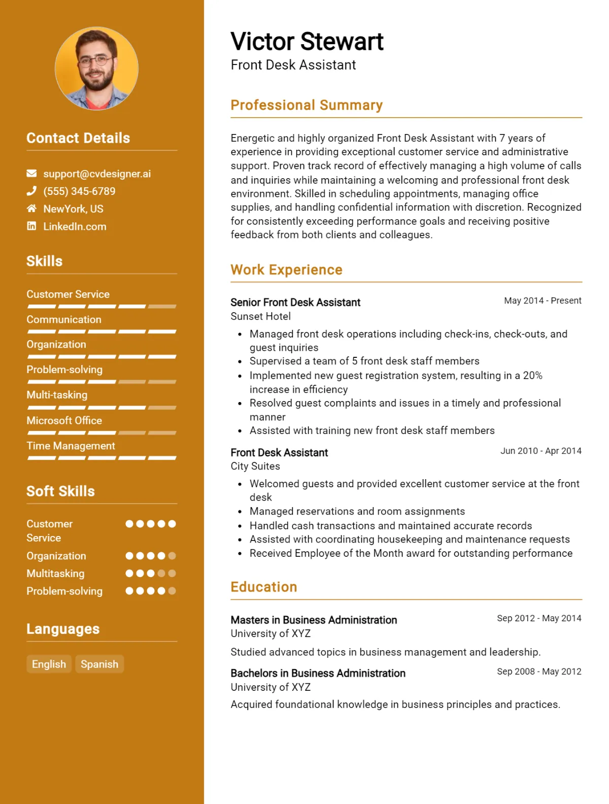 Front Desk Assistant CV Example