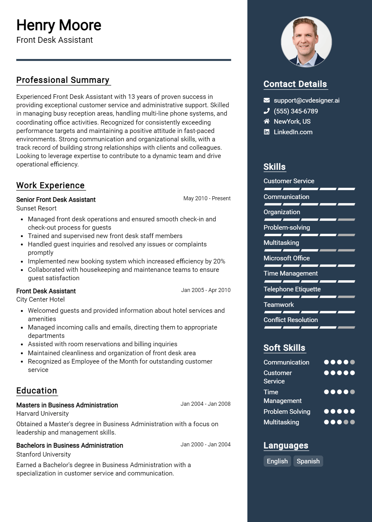 Front Desk Assistant Resume Example