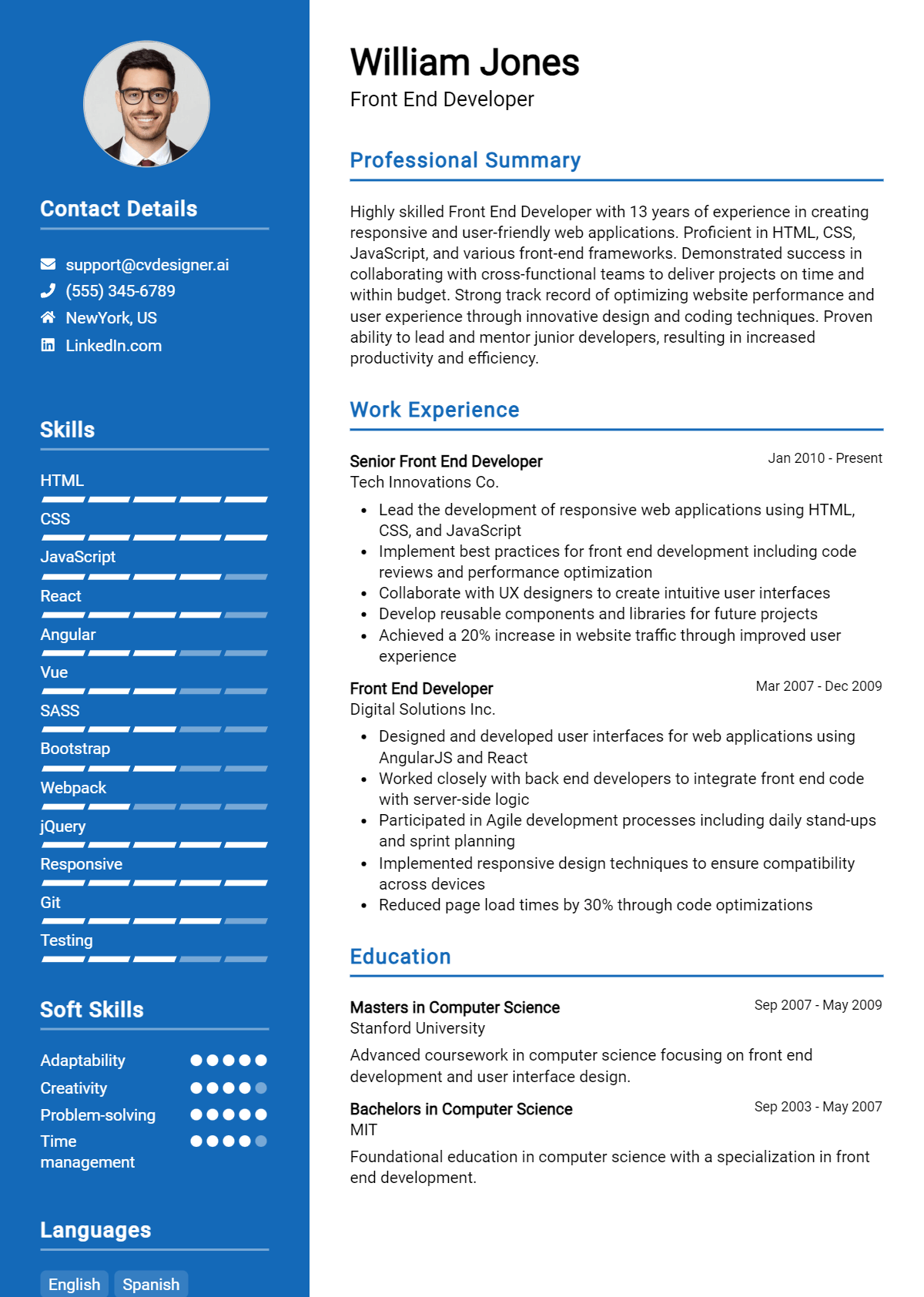 12 Front-end Developer CV Examples & Templates for 2024 - CVDesigner.ai