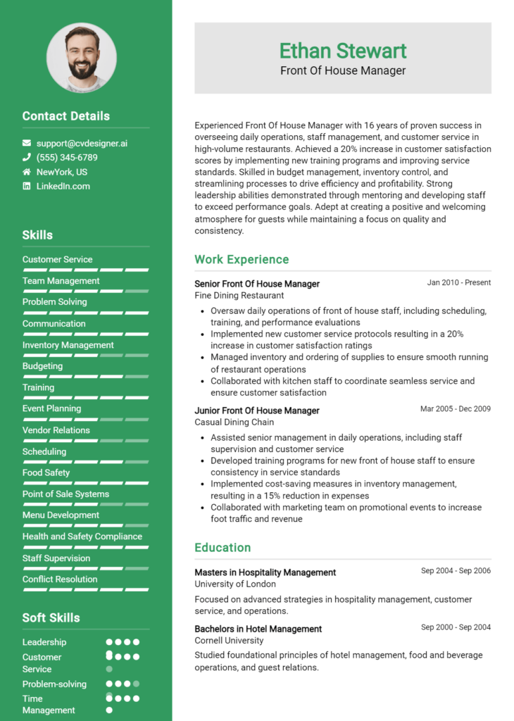 Front Of House Manager Resume Example for 2024: How to Create a ...