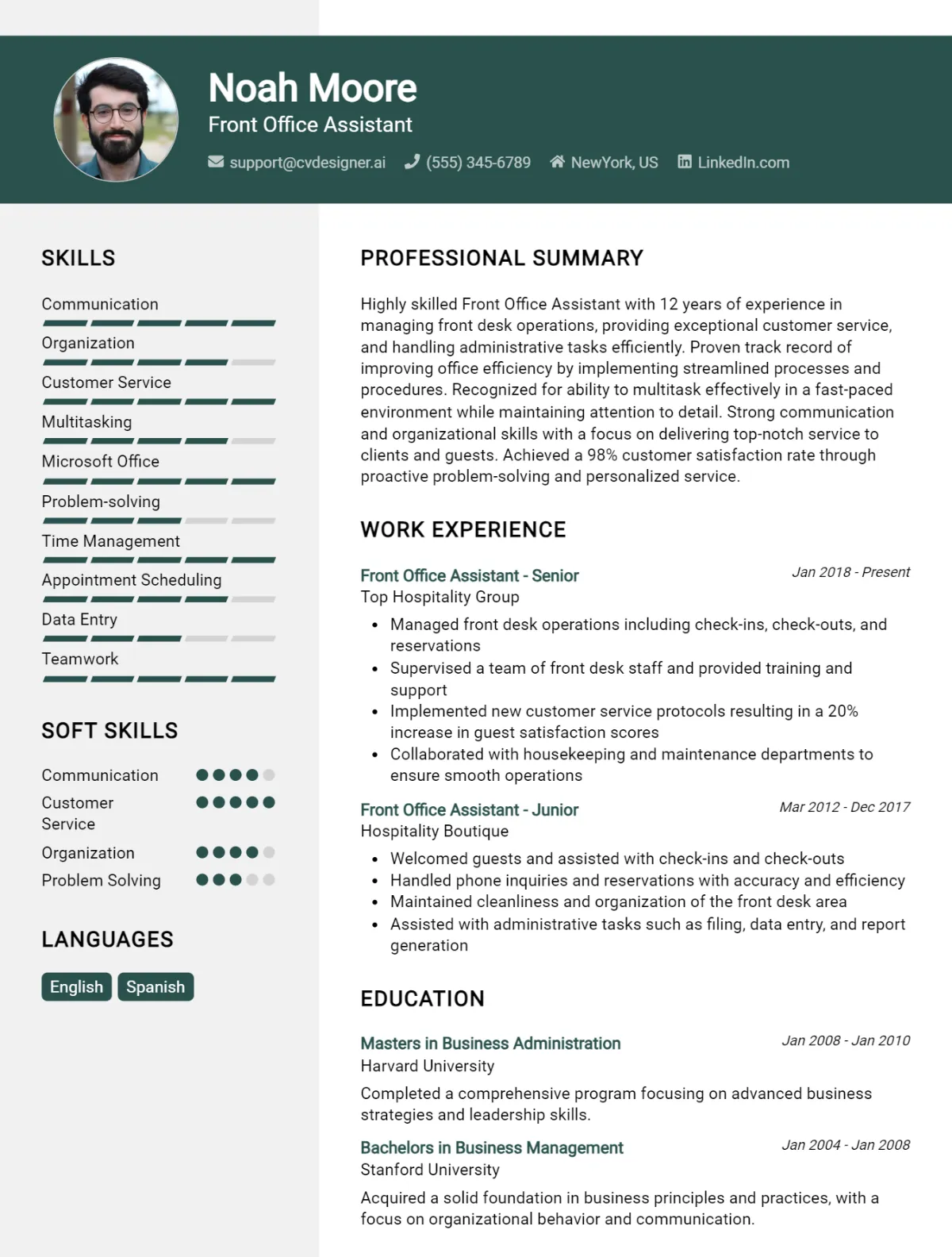 Front Office Assistant CV Example