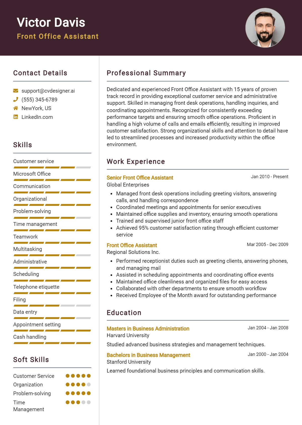 Front Office Assistant Resume Example