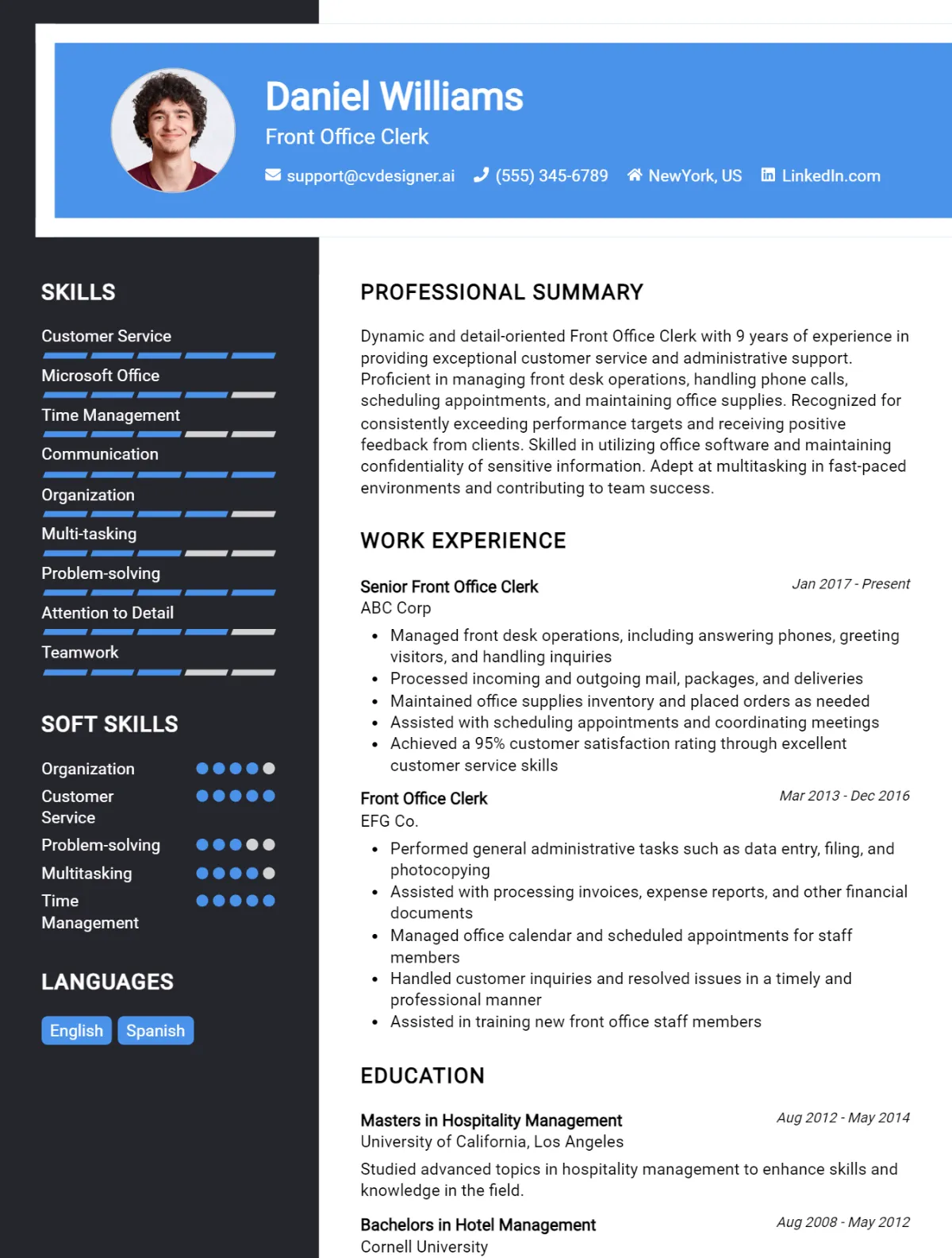 Front Office Clerk CV Example