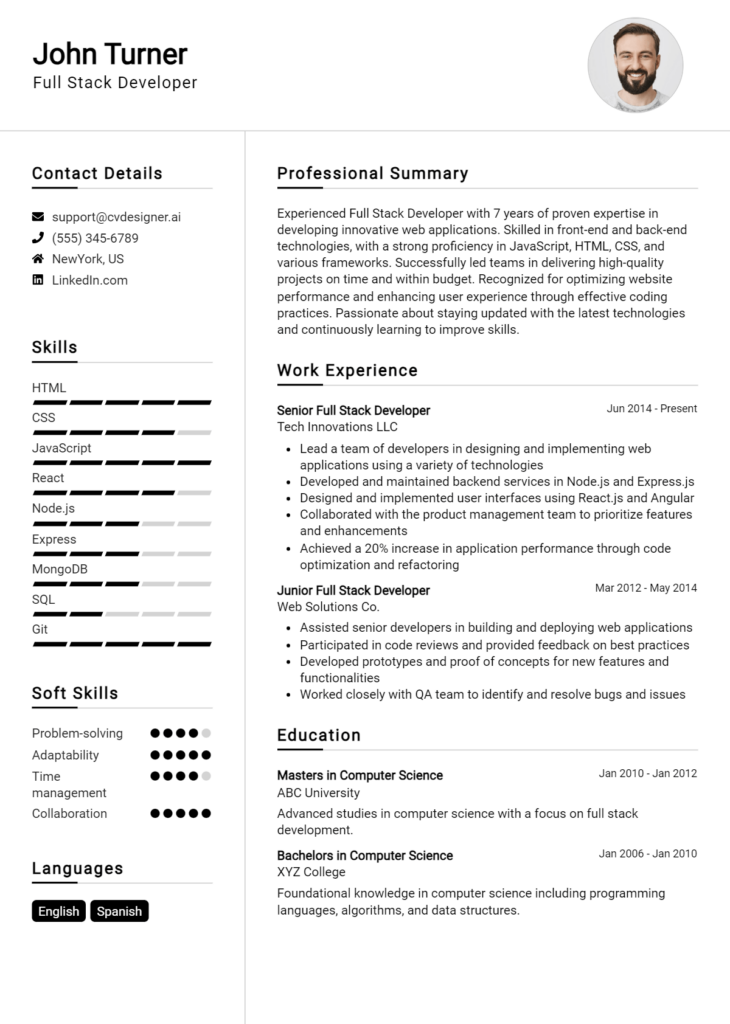 Full Stack Developer Resume Example