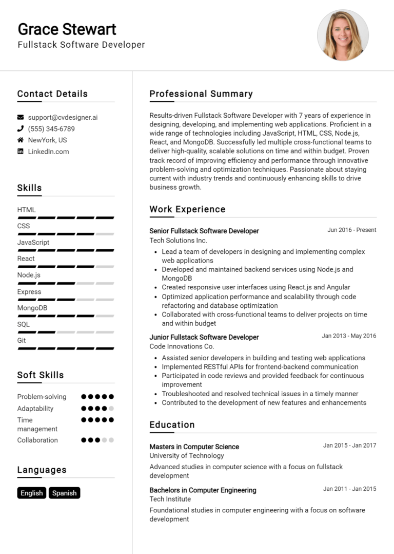 Fullstack Software Developer CV Example for 2025: Ultimate Guide