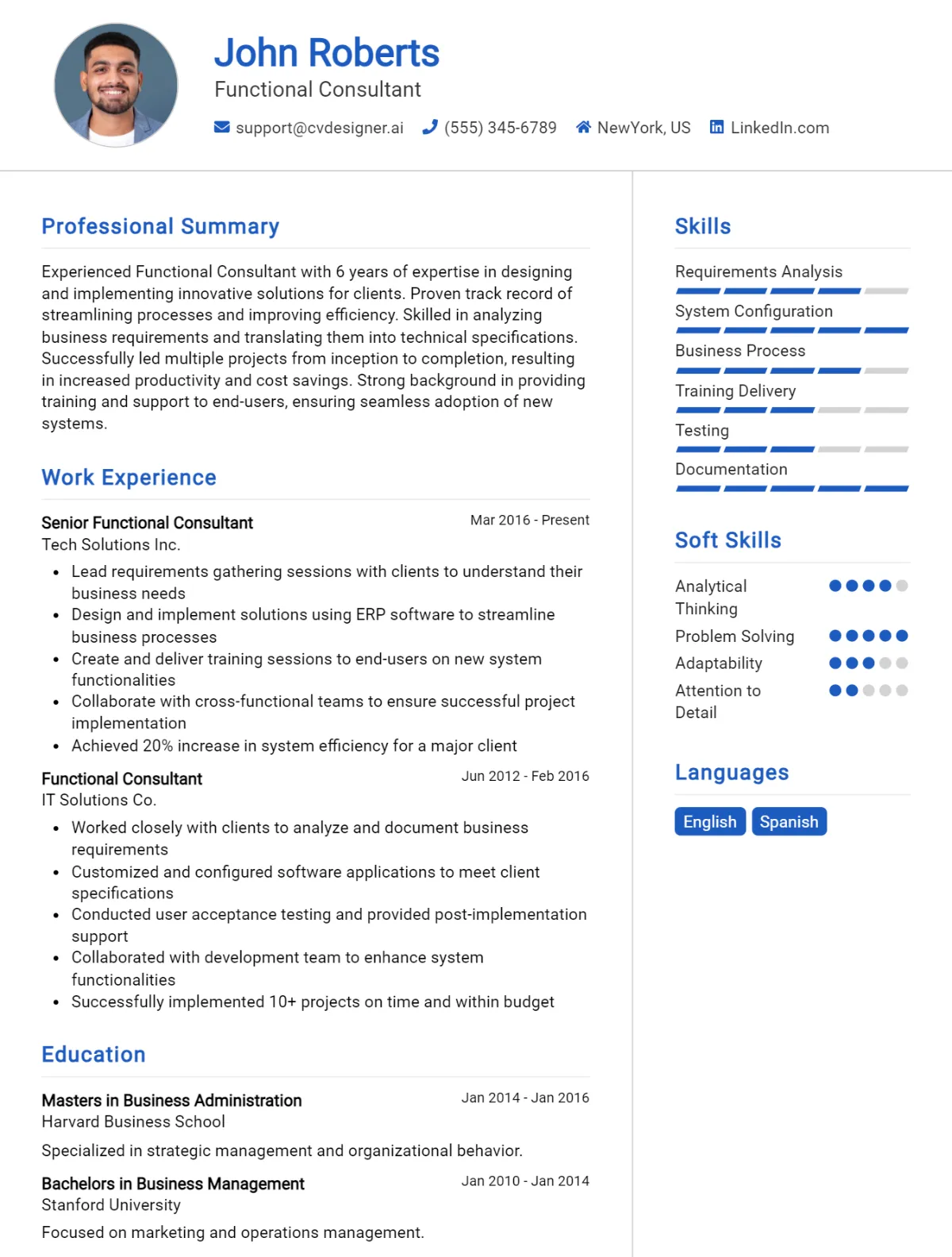 Functional Consultant CV Example