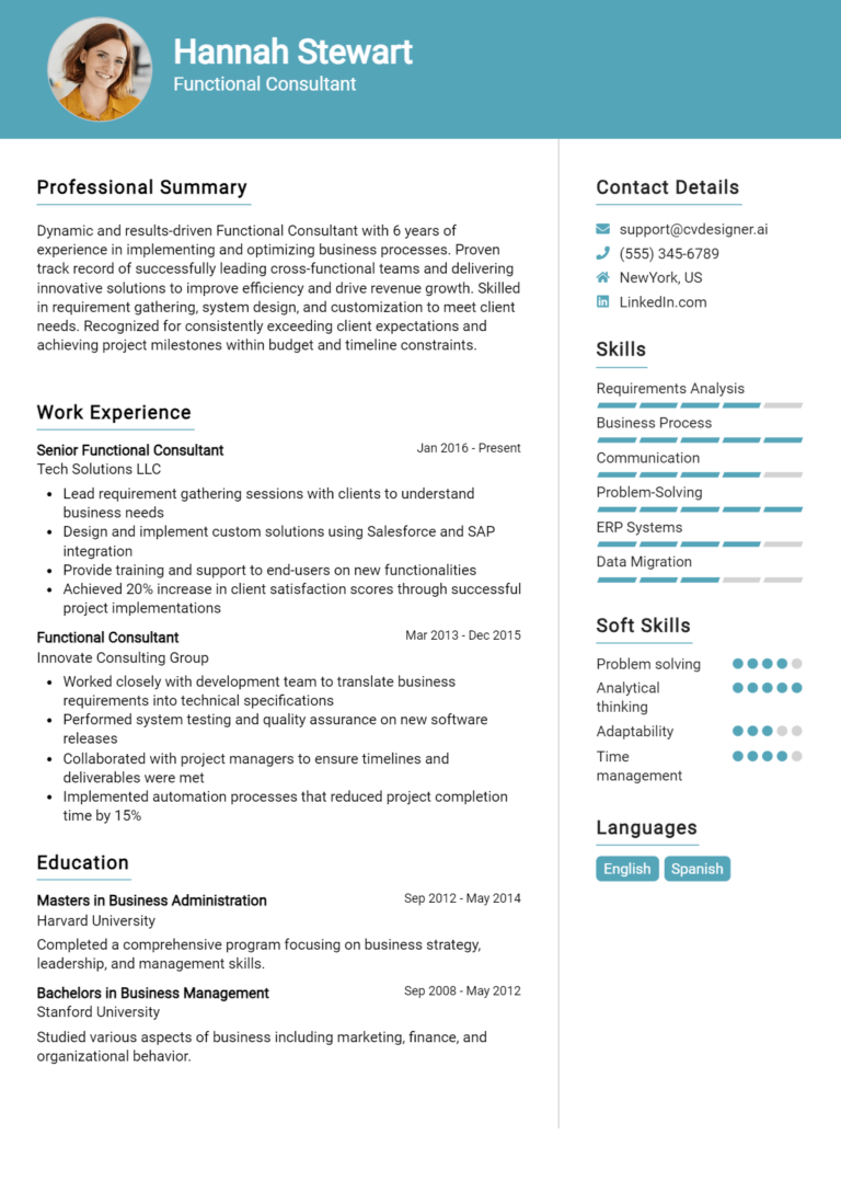 Functional Consultant Resume Example for 2025: Expert Tips