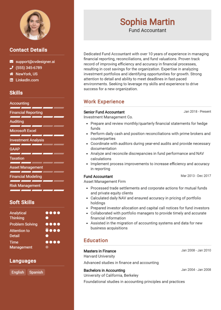 Fund Accountant Resume Example for 2025: Effective CV Writing Tips