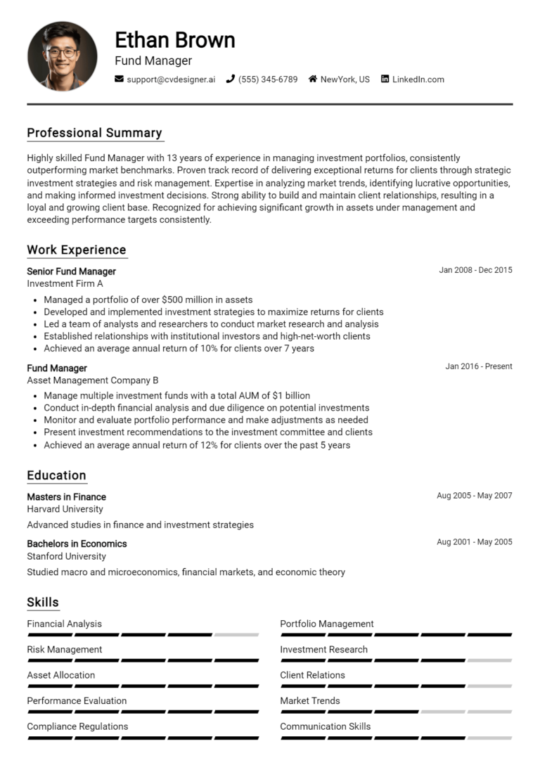 Fund Manager Resume Example for 2025: Proven Tips & Templates