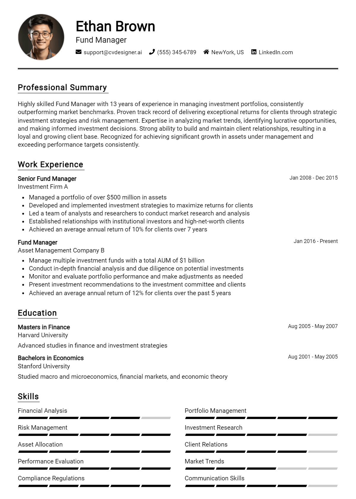 Fund Manager Resume Example