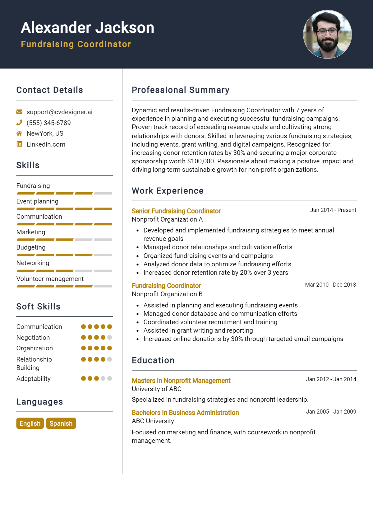 Fundraising Coordinator Resume Example