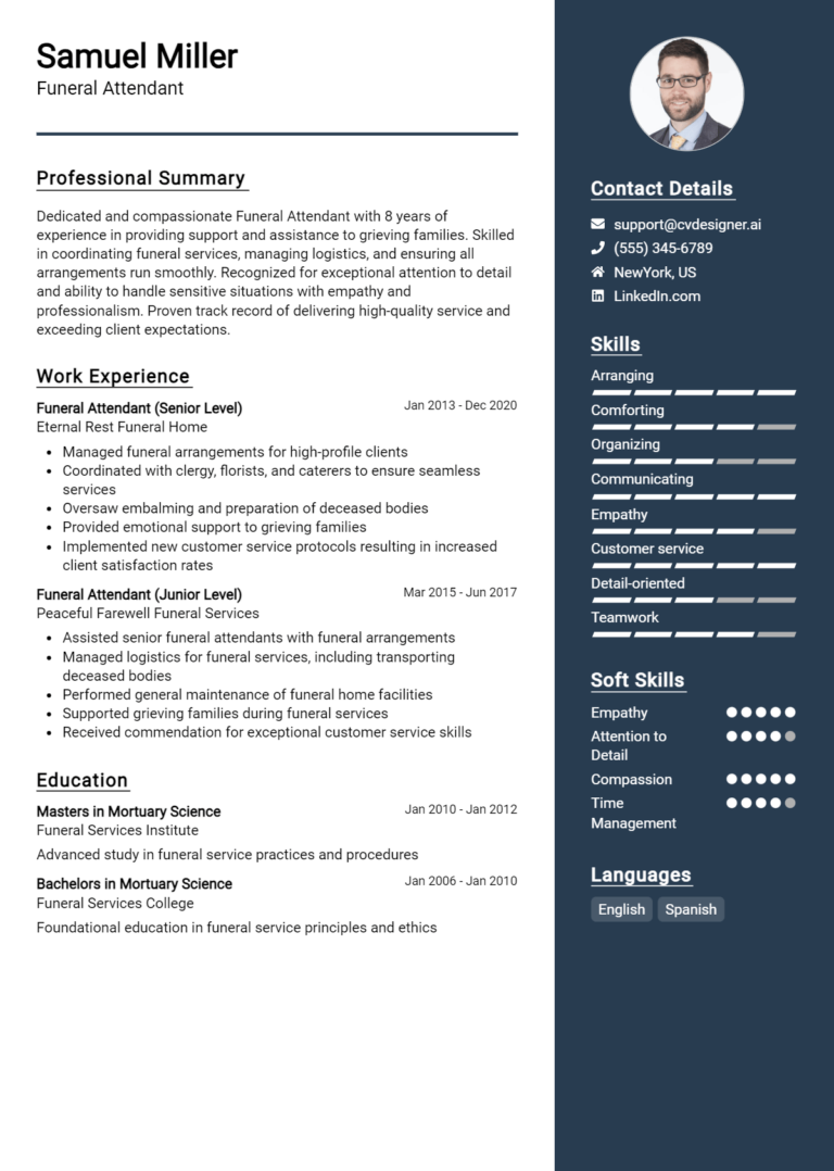 Funeral Attendant Resume Example for 2025: Top Templates