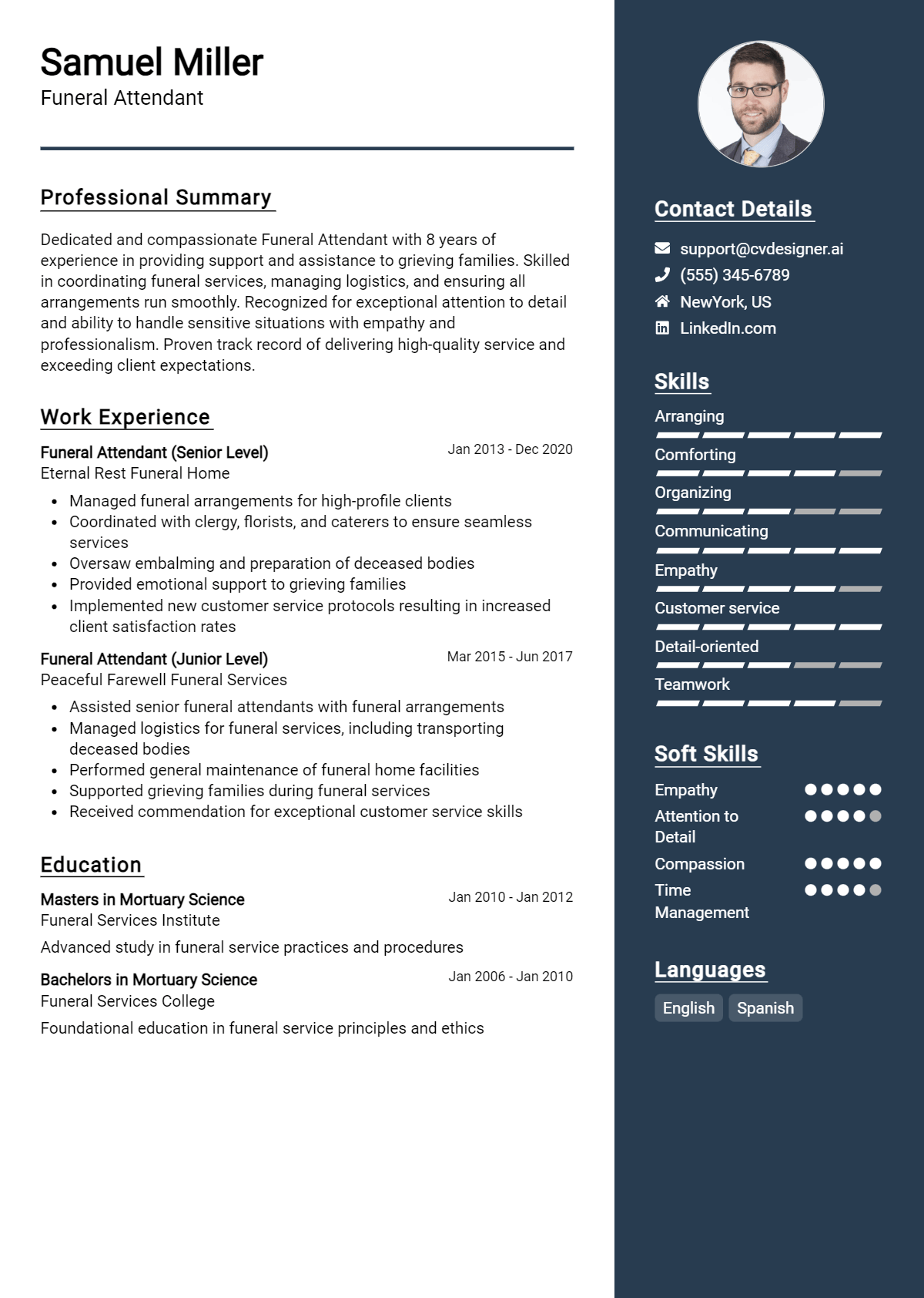 Funeral Attendant Resume Example