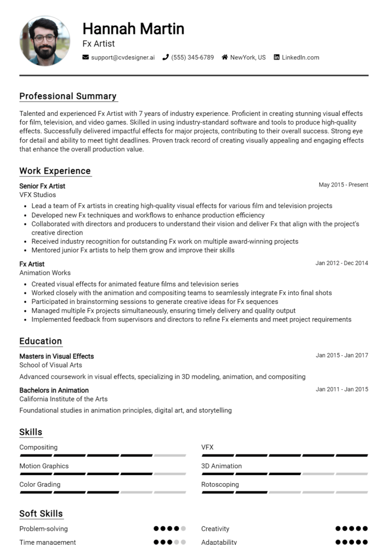 Fx Artist Resume Example for 2025: Best Tips