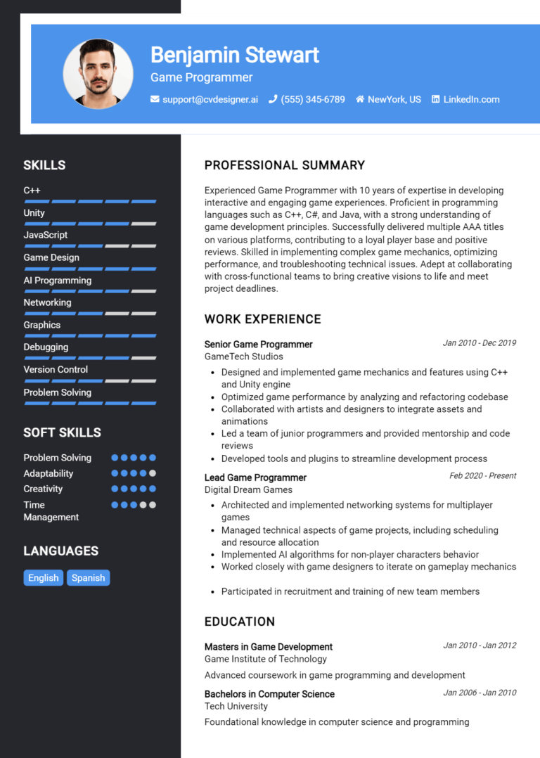 Game Programmer Resume Example for 2025: Ultimate Guide