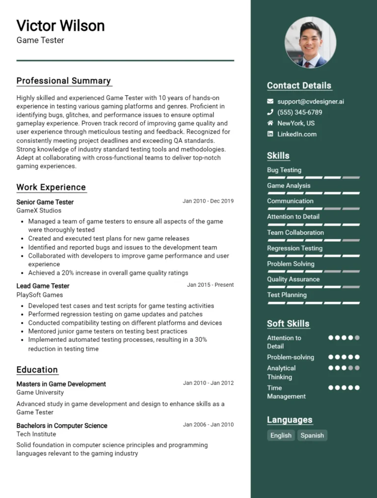 Game Tester CV Example For 2025: Tips to Stand Out