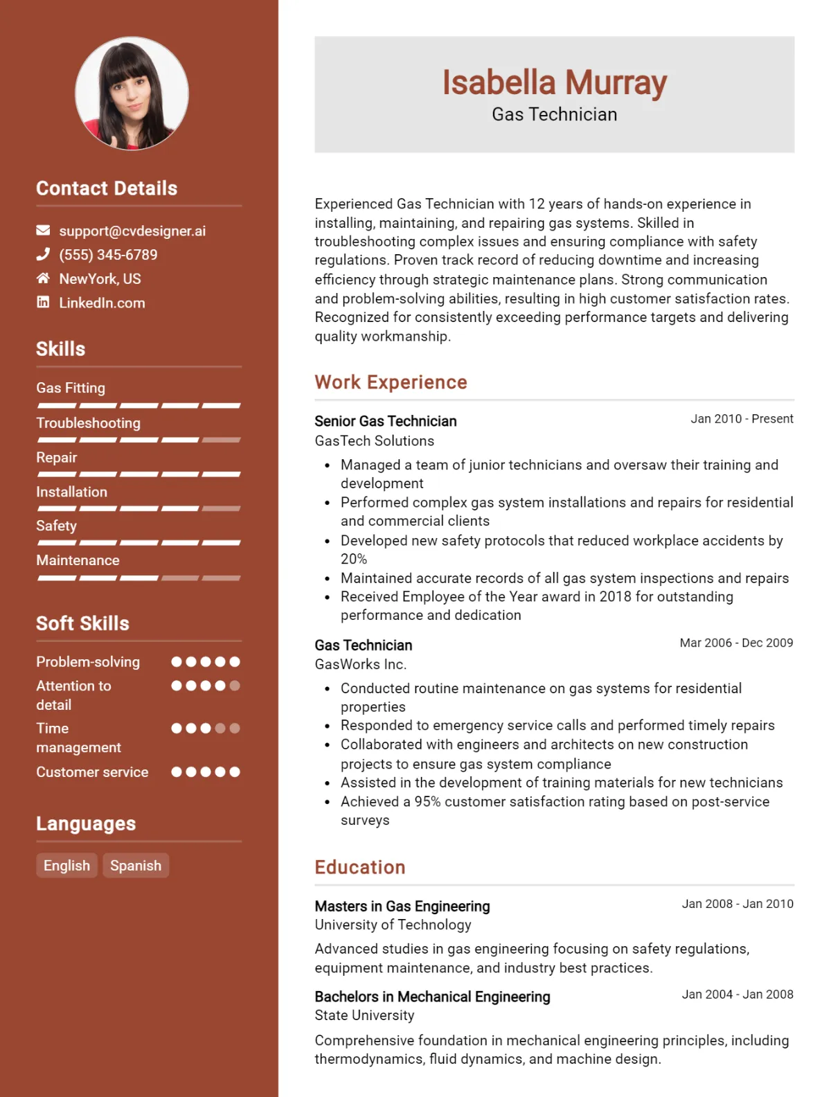 Gas Technician CV Example