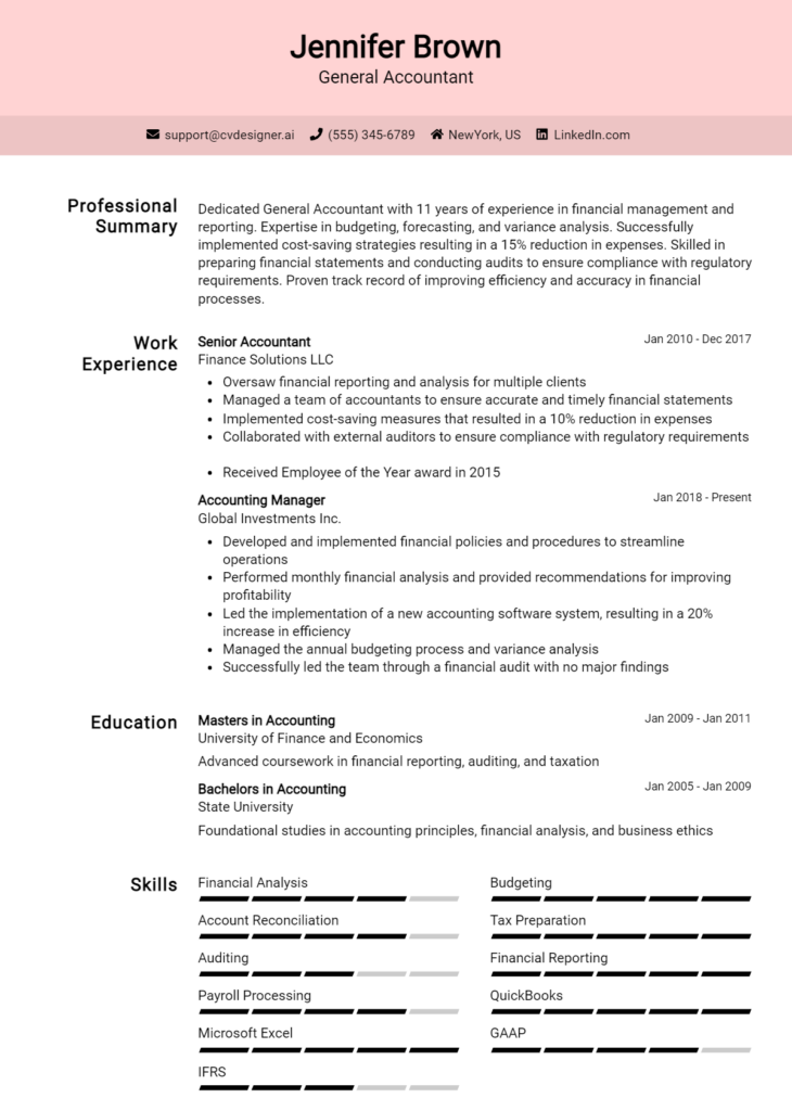 General Accountant Resume Example