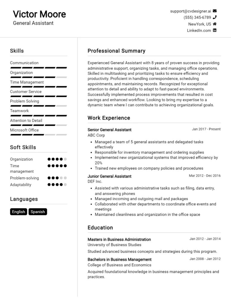 General Assistant CV Example