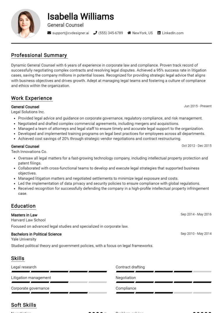 General Counsel Resume Example for 2025: Expert Tips & Templates