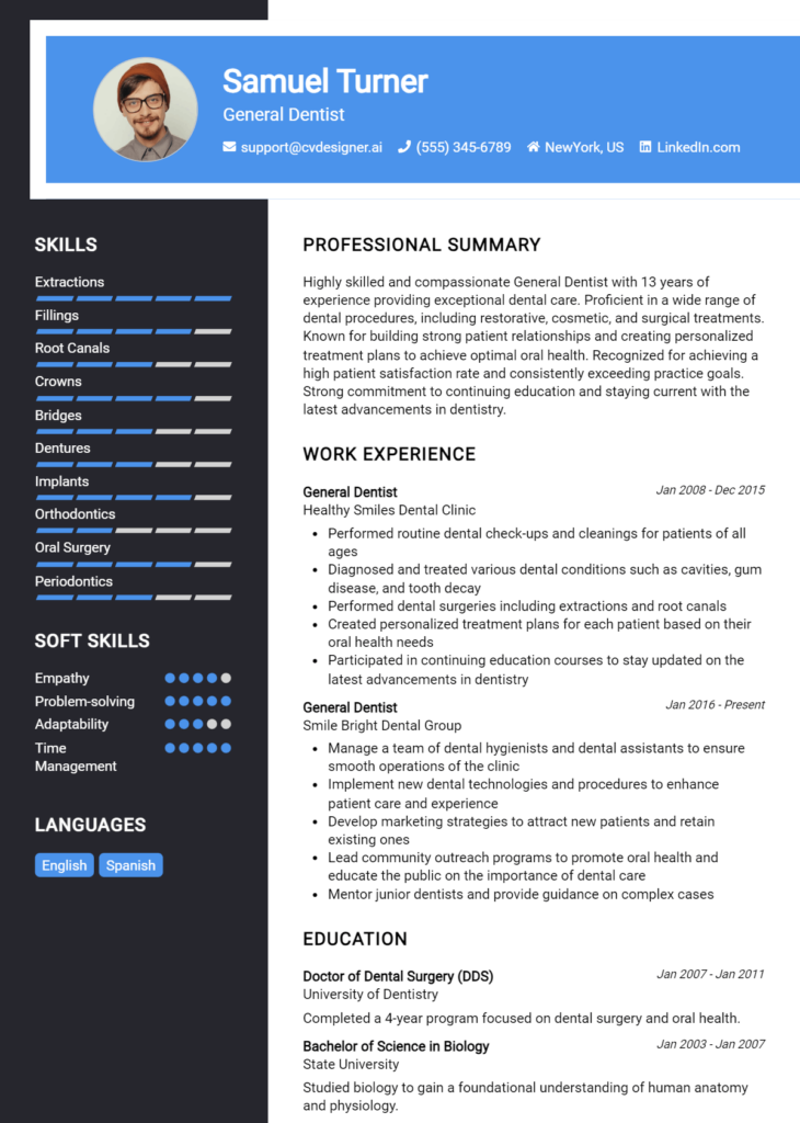 General Dentist Resume Example for 2024: Best Formatting Tips ...