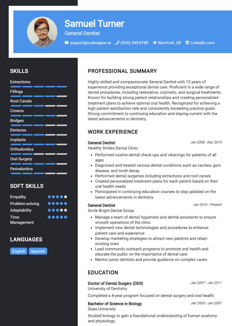 General Dentist Resume Example for 2025: Best Formatting Tips