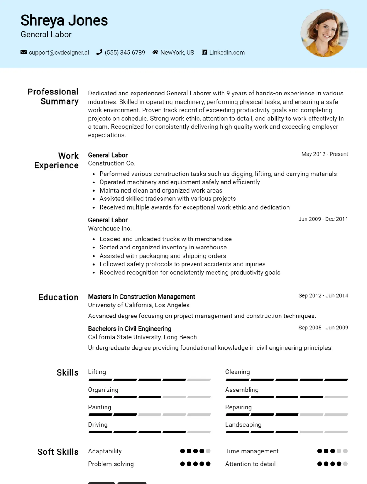 General Labor CV Example