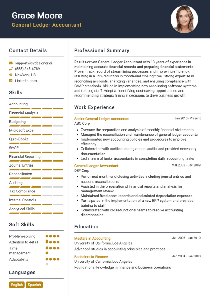 General Ledger Accountant Resume Example