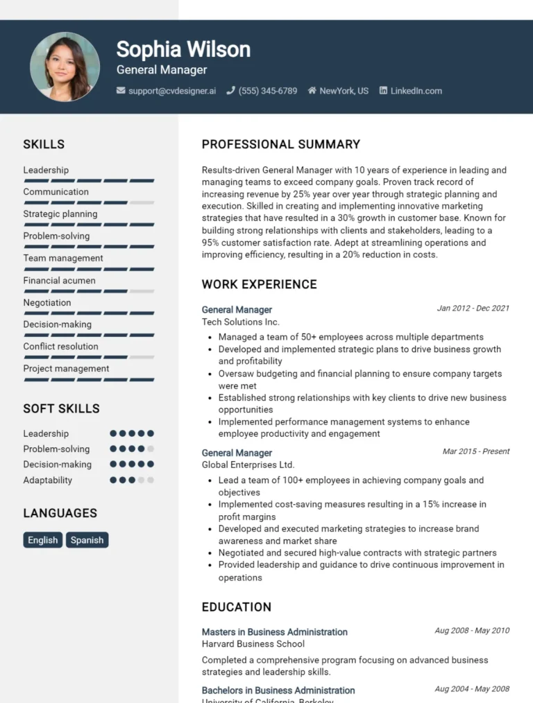 16 General Manager CV Examples And Templates For 2025