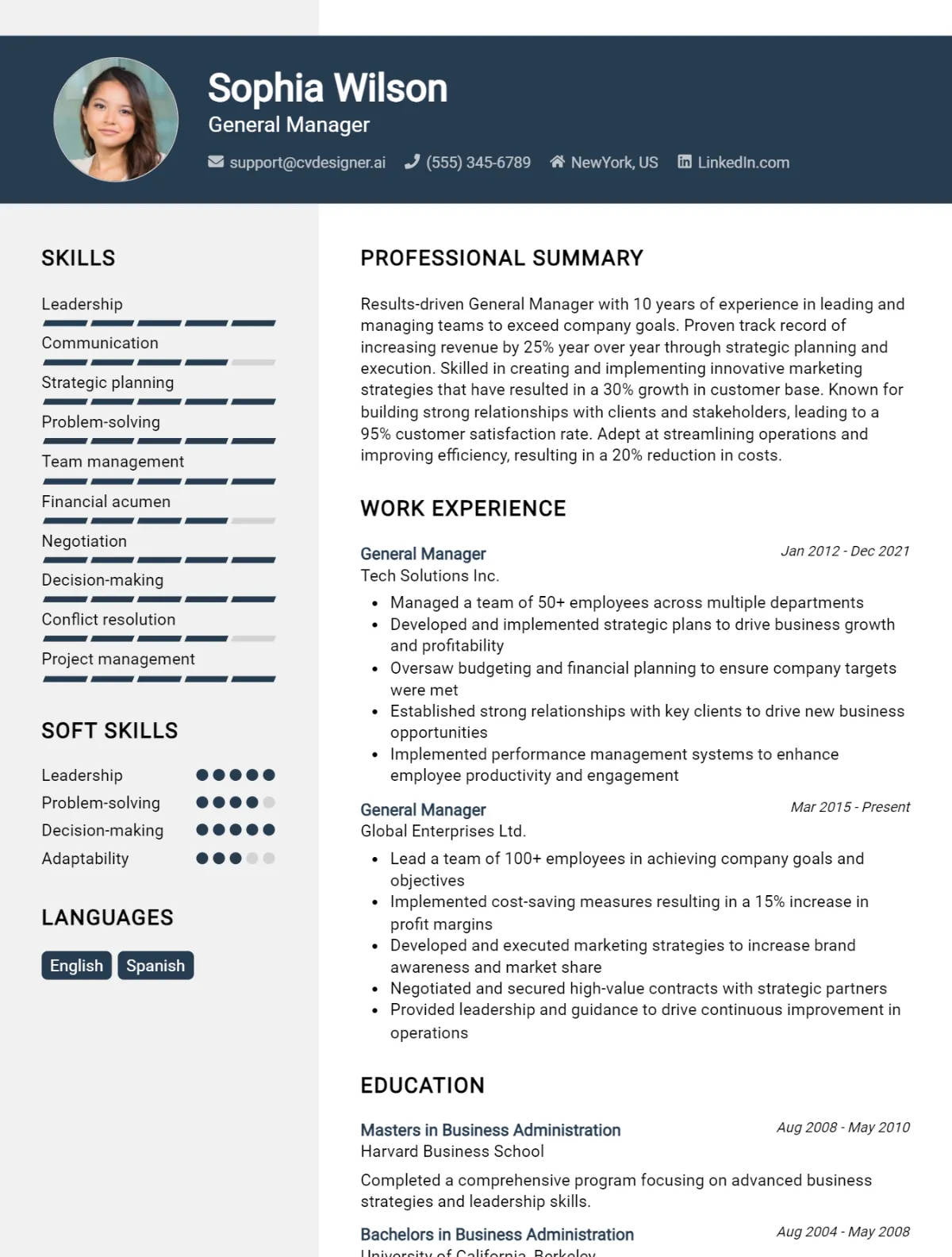 General Manager CV Example For 2024: Free Downloadable Templates ...