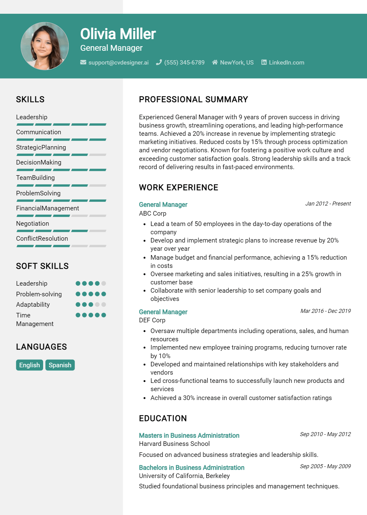 General Manager Resume Example