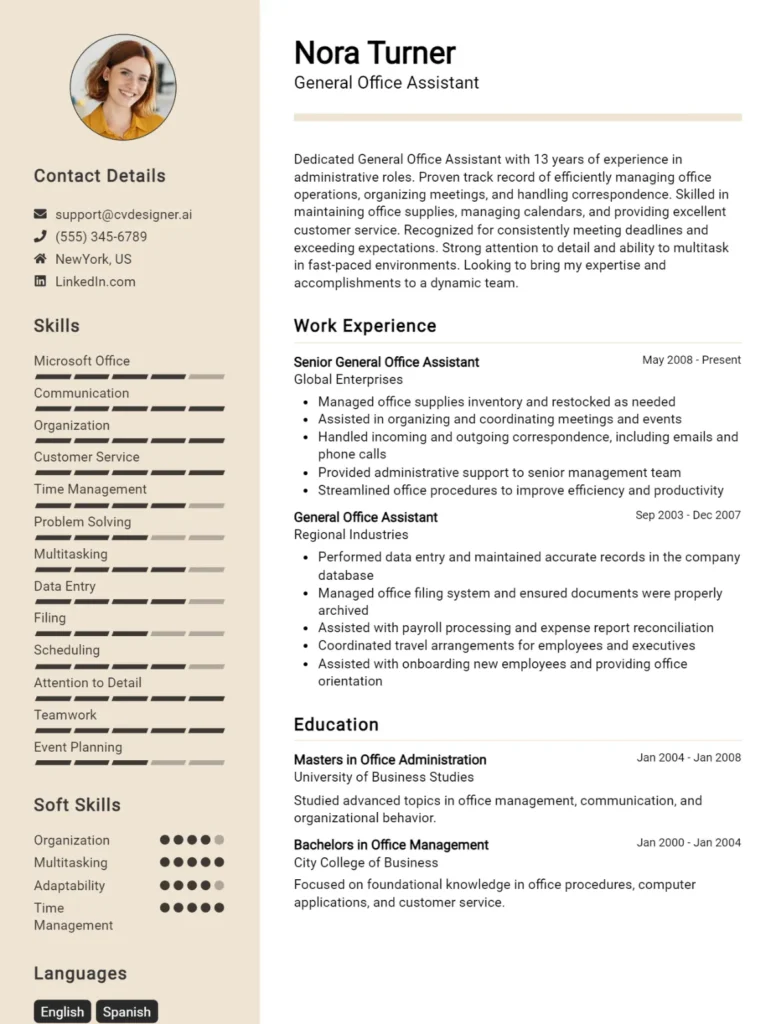 General Office Assistant CV Example